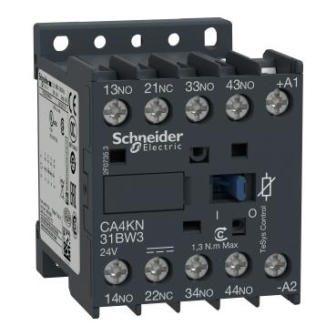 SCHNEIDER, CA4KN31BW3, CONTROL RELAY, 3NO/1NC, 24 VDC, 10A, DIN RAIL